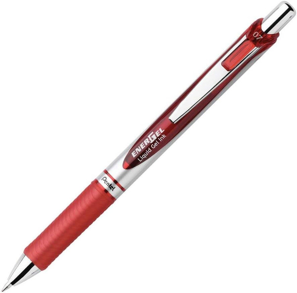 Pentel EnerGel RTX Retractable Liquid Gel Pen, (0.7mm) Metal Tip, Medium Line,Red Ink - 1 Pack