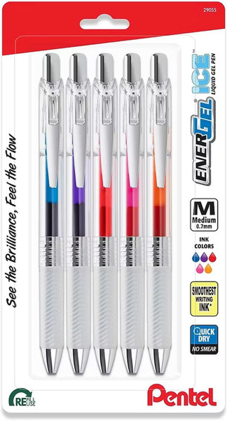 Pentel EnerGel ICE Pen Medium 5 + 1 Free, Assorted