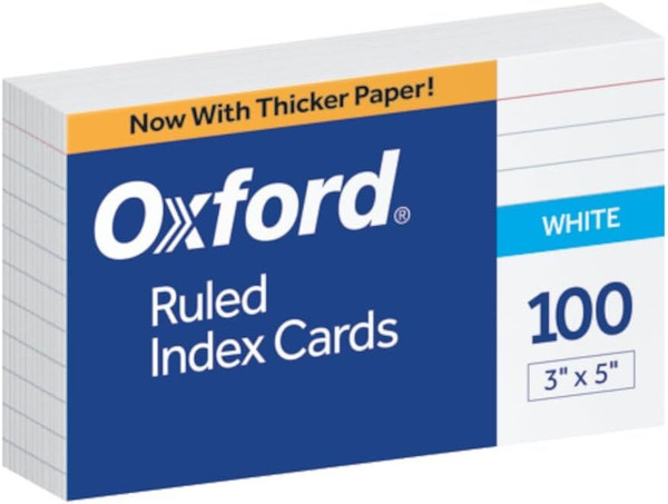 Oxford 100 Ruled Index Cards, 3 x 5 White - 100 Ct