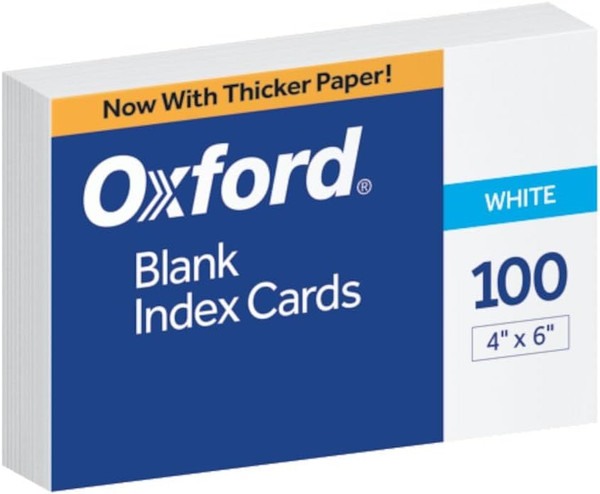 Oxford Blank Index Cards, 4 x 6, White - 100 Per Pack