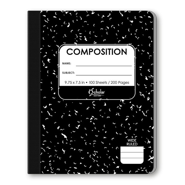 iScholar Black and White Marble Composition Book Wide Ruled - 100 Sheets
