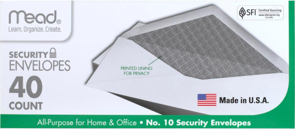Mead #10 Security Envelopes White #10 - 40 ct