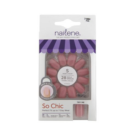 Nailene So Chic Short Artificial Nails, Pink High Gloss - 28 Nails
