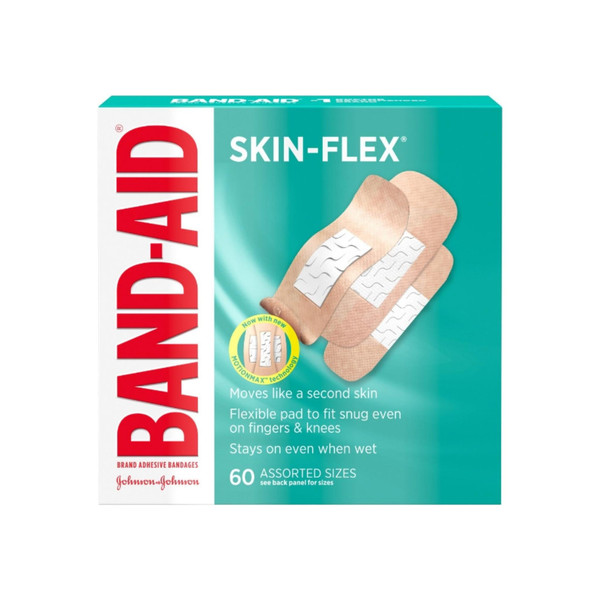 Band-Aid Brand Skin-Flex Adhesive Bandages For First Aid And Wound Care, Assorted Sizes,  60 Ea