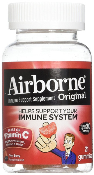 Airborne Mixed Berry Flavored Gummies, 1000Mg Of Vitamin C And Minerals & Herbs Immune Support 21 Ct