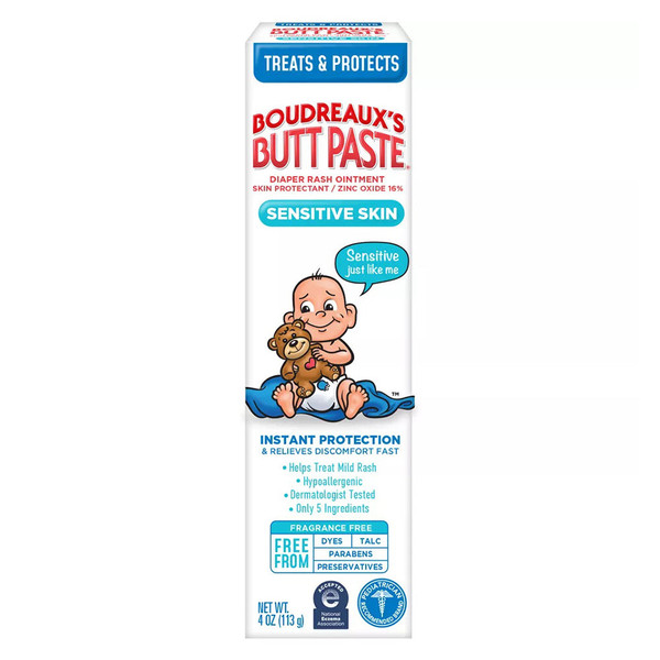 Boudreaux'S Butt Paste For Sensitive Skin Diaper Rash Cream, Ointment For Baby, 4 Oz