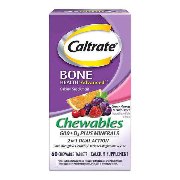 Caltrate Chewables 600 Plus D3 Plus Minerals Calcium Vitamin D Supplement, 60 Count