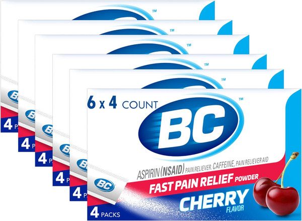 Bc Powder Pain Reliever, Cherry Flavor Aspirin Dissolve Packs, 4 Count