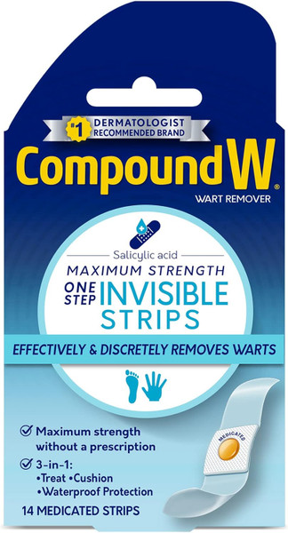 Compound W Maximum Strength One Step Invisible Wart Remover Strips, 14 Ct