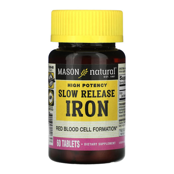 Mason Natural Slow Release Iron Tablets High-Potency Supplement - 60 Tablets