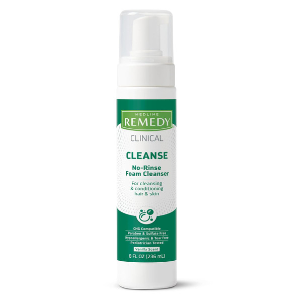 Medline Remedy Clinical No-Rinse Foam Cleanser, Vanilla Scent 8 Fl Oz