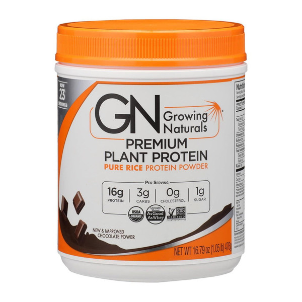 Growing Naturals, Organic Rice Protein Powder Chocolate, 1 Each, 16.79 Oz