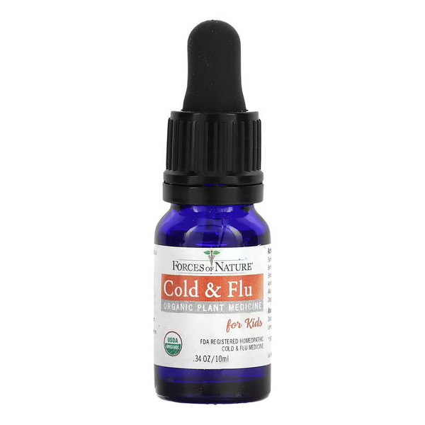 Forces Of Nature, Organic Plant Medicine, Cold & Flu, For Kids Ages 3-12, Lemon, 0.34 Fl Oz