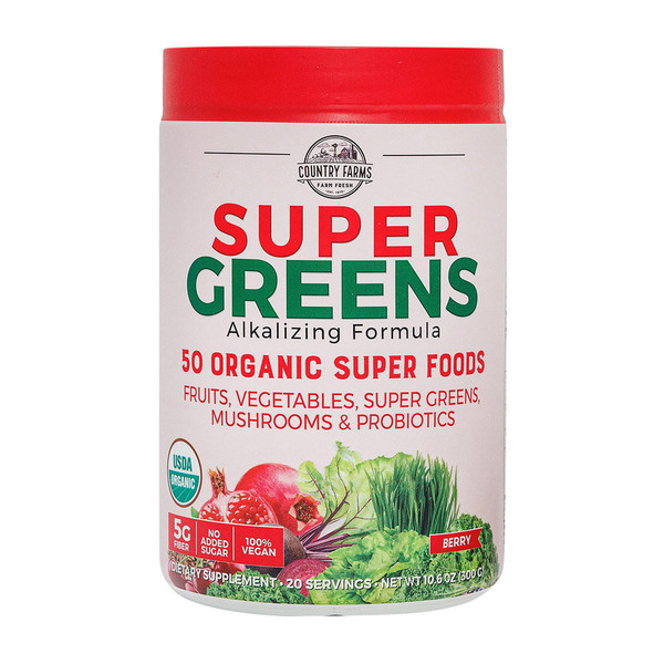Country Farms, Super Greens Powder Berry, 1 Each, 10.6 Oz