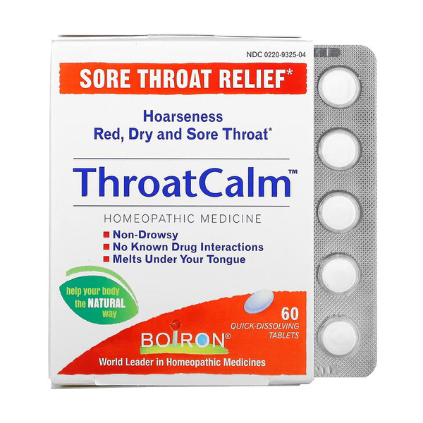 Boiron, Throatcalm Homeopathic Sore Throat Relief, 1 Each, 60 Tab