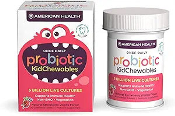American Health, Once Daily Probiotic Kid Chewables Natural Strawberry Vanilla Flavor, 1 Each, 30 Ct