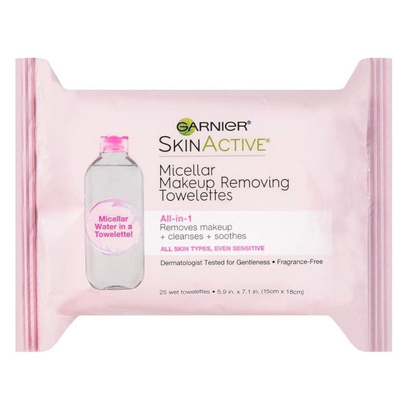 Garnier Micellar Facial Cleanser & Makeup Remover Wipes, 25 Wipes