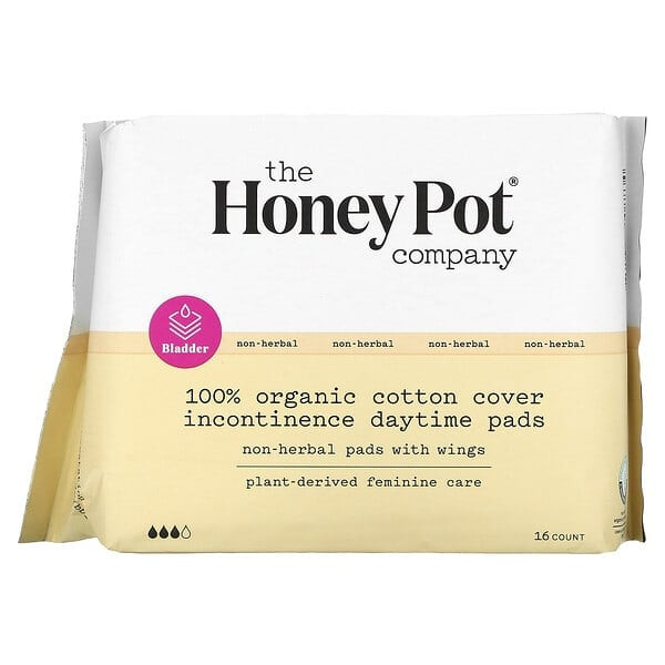 The Honey Pot Company, 100% Organic Cotton Cover Incontinence Daytime Non-Herbal Cotton Pads With Wings, 1 Each, 16 Ct