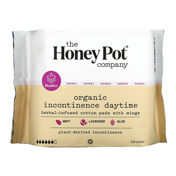 The Honey Pot Company, Organic Incontinence Daytime Herbal-Infused Cotton Pads With Wings Mint Laven