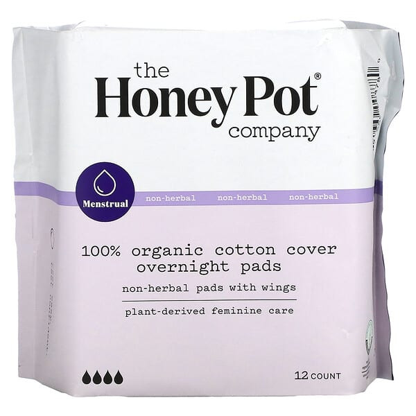 The Honey Pot Company, Organic Overnight Non-Herbal Pads With Wings Menstrual, 1 Each, 12 Ct