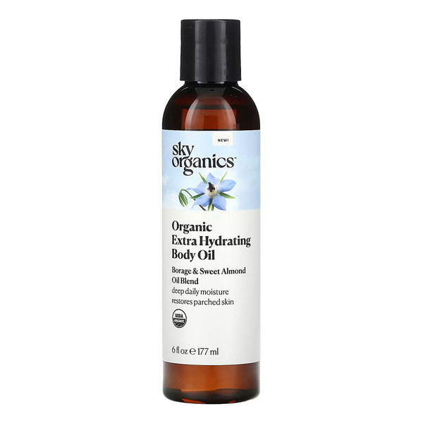 Sky Organics, Organic Extra Hydrating Body Oil, Borage & Sweet Almond Oil Blend, 6 Fl Oz (177 Ml)