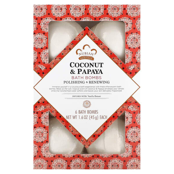 Nubian Heritage, Coconut & Papaya Bath Bombs Box, 1 Each, 6 Ct