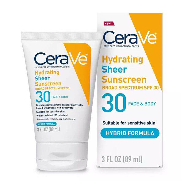Cerave Hydrating Sheer Sunscreen Spf 30, 3 Oz
