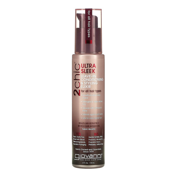 Giovanni, 2Chic Ultra Sleek Leave In Conditioning And Styling Elixir With Brazilian Keratin And Arga