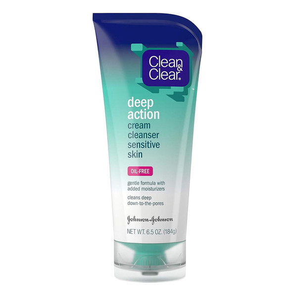 Clean & Clear Deep Action Cream Facial Cleanser For Sensitive Skin, 6.5 Fl Oz