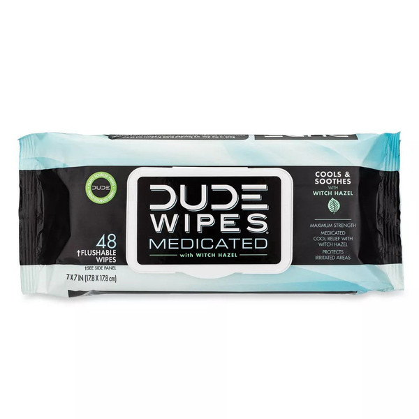 Dude Wipes, Flushable Wipes Medicated With Witch Hazel, 1 Each, 48 Ct