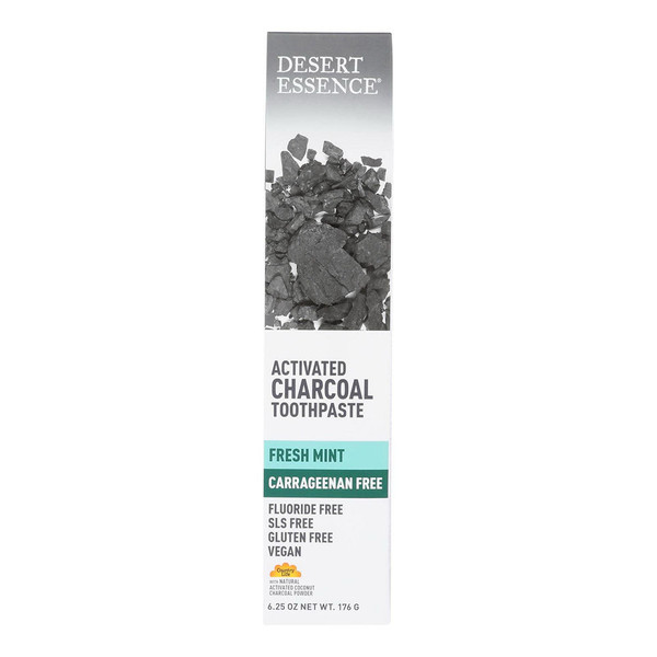 Desert Essence, Fresh Mint Toothpaste Activated Charcoal Carrageenan Free, 1 Each, 6.25 Oz