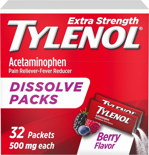 Tylenol Extra Strength Dissolve Packs, 500 Mg Acetaminophen Pain Reliever & Fever Reducer, 32 Ct