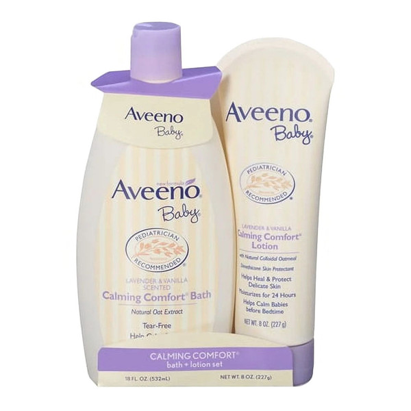Aveeno Baby Calming Comfort Bath & Lotion Set, Nighttime Baby Skin Care 18 Fl Oz