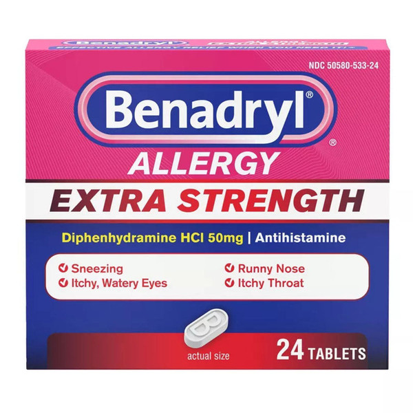 Benadryl Extra Strength Allergy Relief, 50Mg Diphenhydramine Tablets - 24Ct