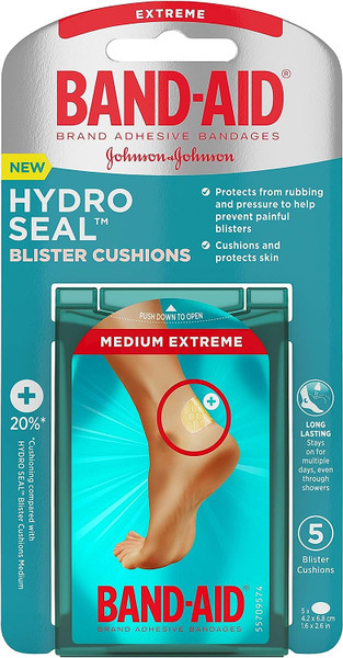 Band-Aid Brand Hydro Seal Blister Cushion Bandages, Waterproof Adhesive Pads, Medium, 5 Ct