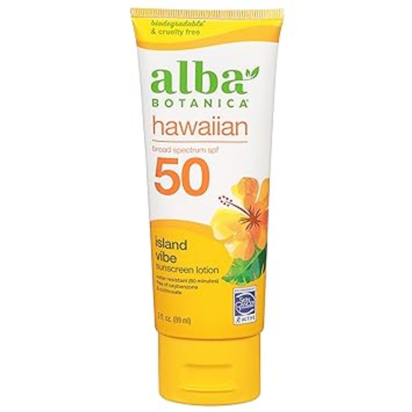 Alba Botanica Sunscreen Lotion, Spf 50, Island Vibe, 3 Oz