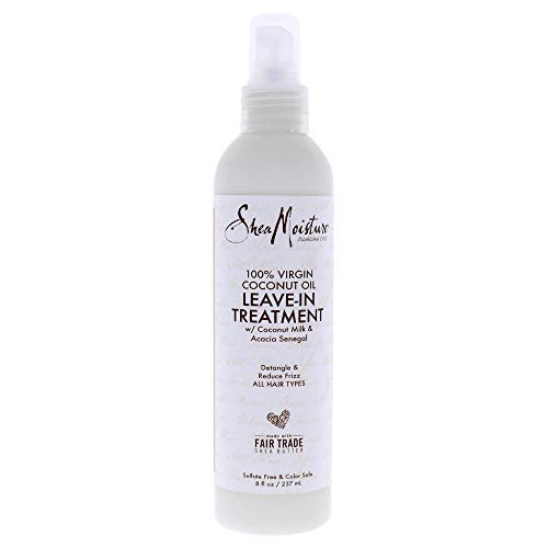 Shea Moisture 100% Virgin Coconut Oil Leave-In Treatment, Shine Curly And Tame Frizz For Tangle-Free Hair, All Natural Certified Organic, 8 Ounce