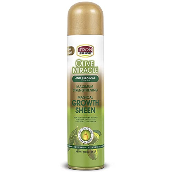 African Pride Olive Miracle Magical Growth Sheen Hair Spray, Enriched With Tea Tree & Olive Oil, 8Oz