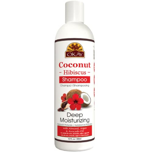 Okay   Coconut Hibiscus Shampoo   For All Hair Types & Textures   Restore, Rehydrate, Strengthen Hair   With Almond, Argan & Avocado Oil   Free Of Parabens, Silicones, Sulfates   12. Oz