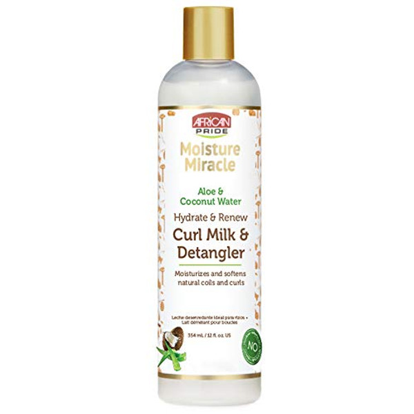 African Pride Moisture Miracle Hydrate & Renew Curl Milk & Hair Detangler, For Natural Coils & Curls, Hydrates & Controls Frizz, 12 Oz