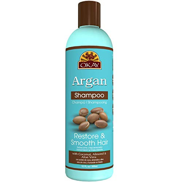 Okay   Argan Shampoo   For All Hair Types & Textures   Restore, Hydrate And Smooth Hair   With Coconut, Almond, & Aloe Vera   Free Of Parabens, Silicones, Sulfates   12 Oz