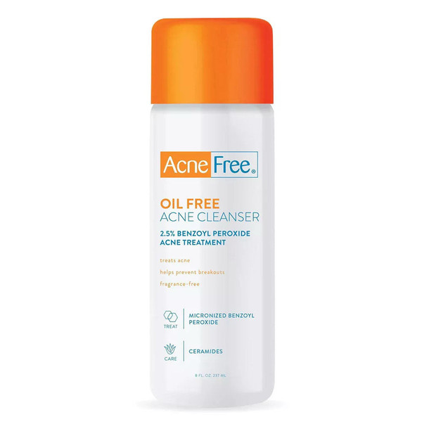 Acne Free Oil-Free Acne Cleanser, Benzoyl Peroxide 2.5% Acne Face Wash , 8 Oz
