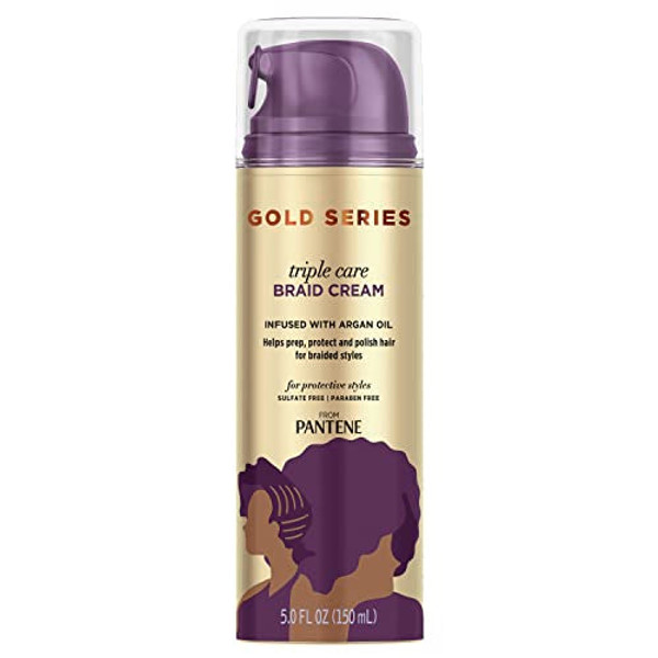 Pantene Gold Series Triple Care Braid Cream, For Curly And Coily Hair, Infused With Argan Oil, 5 Fl Oz