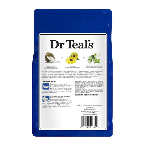 Dr. Teal'S Epsom Salt - Muscle Recovery Soak - Whole Body Relief With Arnica, Menthol, Eucalyptus - 2Lb Bag