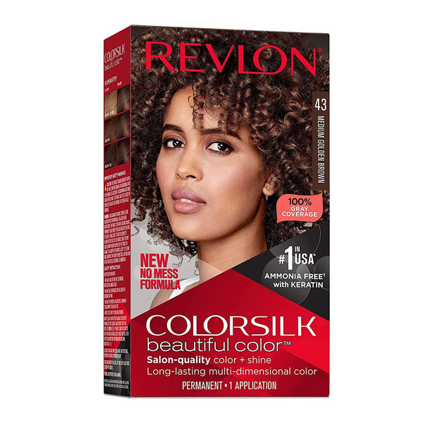 Colorsilk Beautiful Color Permanent Hair Color, Long-Lasting High-Definition Color, Shine & Silky Softness With 100% Gray Coverage, Ammonia Free, 043 Medium Golden Brown, 1 Pack