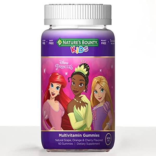 Natures Bounty Disney Princess Kids Gummy Multivitamin, Natural Grape, Orange & Cherry Flavored, No Gluten, Dairy, Or Peanuts, 60 Gummies