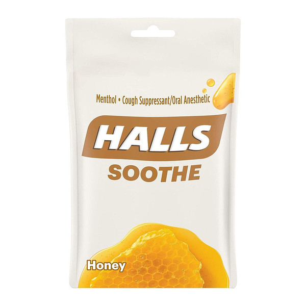 Halls Soothe Honey Menthol Flavor Cough Drops, 1 Bag (30 Total Drops)