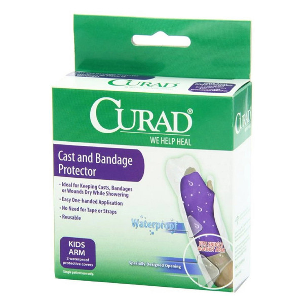 Curad Cast & Bandage Protector, Kids Cast Arm Protector For Shower Or Bath, Waterproof, Clear, 2 Count