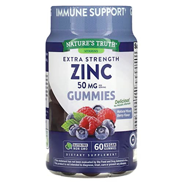 Zinc Gummies   50Mg   60 Count   Vegan, Non-Gmo & Gluten Free Supplement   Mixed Berry Flavor   By Natures Truth