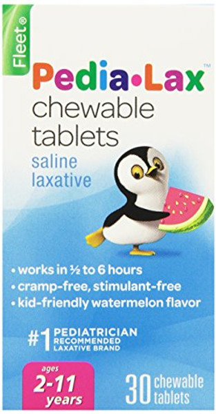 Pedia-Lax Laxative Chewable Tablets For Kids, Ages 2-11, Watermelon Flavor, 30 Ct